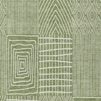 8' X 10' Green And Ivory Geometric Washable Indoor Outdoor Area Rug