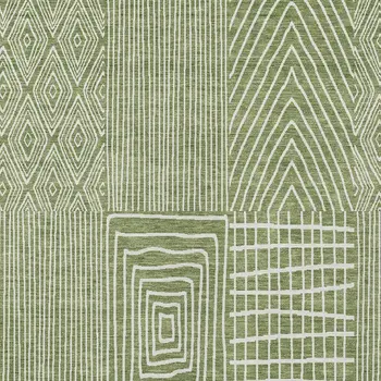 9' X 12' Green And Ivory Geometric Washable Indoor Outdoor Area Rug