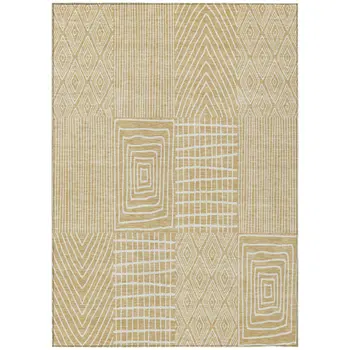 5' X 8' Gold And Ivory Geometric Washable Indoor Outdoor Area Rug