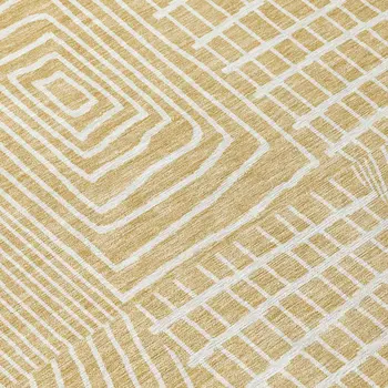 8' Gold And Ivory Round Geometric Washable Indoor Outdoor Area Rug