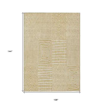 9' X 12' Gold And Ivory Geometric Washable Indoor Outdoor Area Rug