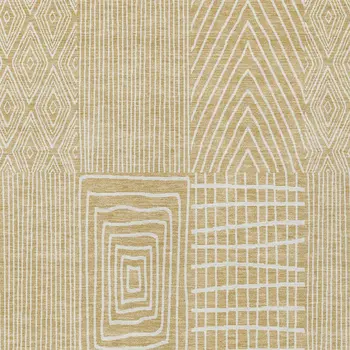 9' X 12' Gold And Ivory Geometric Washable Indoor Outdoor Area Rug