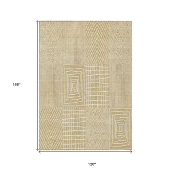10' X 14' Gold And Ivory Geometric Washable Indoor Outdoor Area Rug
