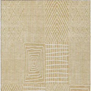10' X 14' Gold And Ivory Geometric Washable Indoor Outdoor Area Rug