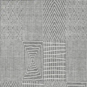 5' X 8' Gray And Ivory Geometric Washable Indoor Outdoor Area Rug