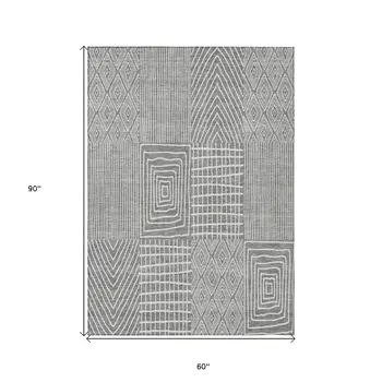 5' X 8' Gray And Ivory Geometric Washable Indoor Outdoor Area Rug