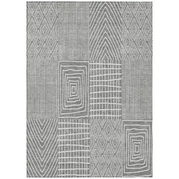 8' X 10' Gray And Ivory Geometric Washable Indoor Outdoor Area Rug