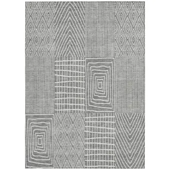 8' X 10' Gray And Ivory Geometric Washable Indoor Outdoor Area Rug