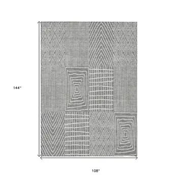 9' X 12' Gray And Ivory Geometric Washable Indoor Outdoor Area Rug