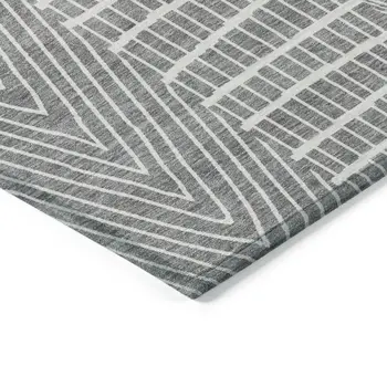 10' X 14' Gray And Ivory Geometric Washable Indoor Outdoor Area Rug