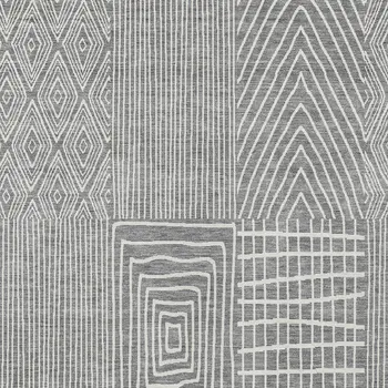 10' X 14' Gray And Ivory Geometric Washable Indoor Outdoor Area Rug