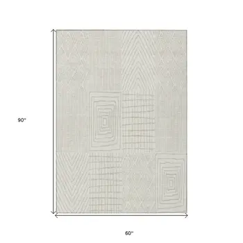 5' X 8' Ivory And Beige Geometric Washable Indoor Outdoor Area Rug