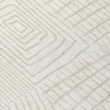 8' Ivory And Beige Round Geometric Washable Indoor Outdoor Area Rug
