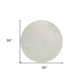 8' Ivory And Beige Round Geometric Washable Indoor Outdoor Area Rug