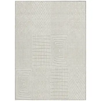 8' X 10' Ivory And Beige Geometric Washable Indoor Outdoor Area Rug