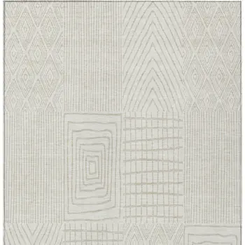 10' X 14' Ivory And Beige Geometric Washable Indoor Outdoor Area Rug