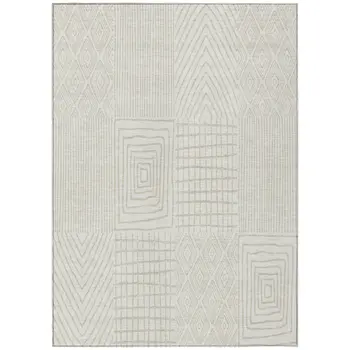 10' X 14' Ivory And Beige Geometric Washable Indoor Outdoor Area Rug