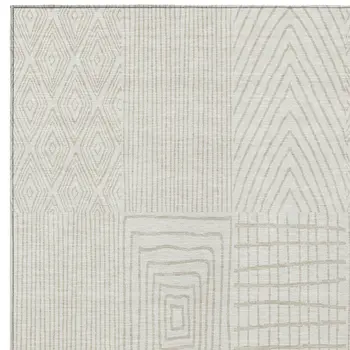 10' X 14' Ivory And Beige Geometric Washable Indoor Outdoor Area Rug