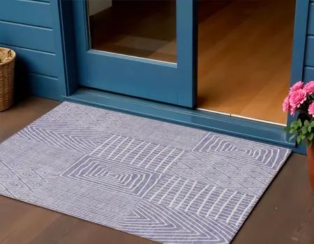 3' X 5' Lavender And Ivory Geometric Washable Indoor Outdoor Area Rug