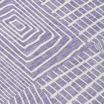 8' Lavender And Ivory Round Geometric Washable Indoor Outdoor Area Rug