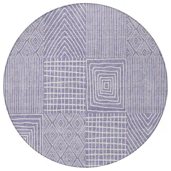 8' Lavender And Ivory Round Geometric Washable Indoor Outdoor Area Rug