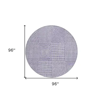 8' Lavender And Ivory Round Geometric Washable Indoor Outdoor Area Rug