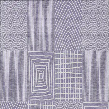 8' X 10' Lavender And Ivory Geometric Washable Indoor Outdoor Area Rug