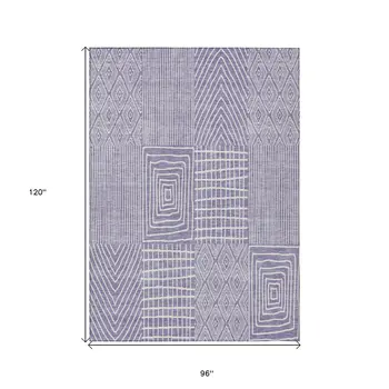 8' X 10' Lavender And Ivory Geometric Washable Indoor Outdoor Area Rug