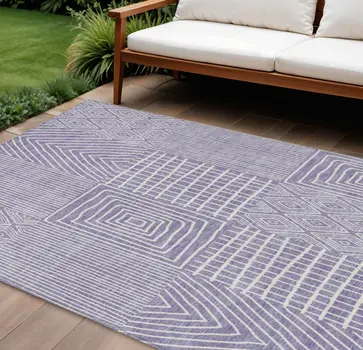 8' X 10' Lavender And Ivory Geometric Washable Indoor Outdoor Area Rug