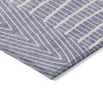8' X 10' Lavender And Ivory Geometric Washable Indoor Outdoor Area Rug