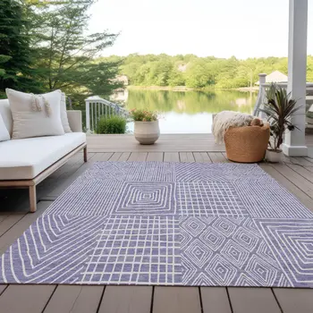 8' X 10' Lavender And Ivory Geometric Washable Indoor Outdoor Area Rug