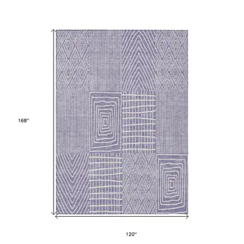10' X 14' Lavender And Ivory Geometric Washable Indoor Outdoor Area Rug