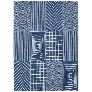 3' X 5' Navy Blue And Ivory Geometric Washable Indoor Outdoor Area Rug