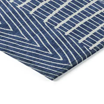 3' X 5' Navy Blue And Ivory Geometric Washable Indoor Outdoor Area Rug