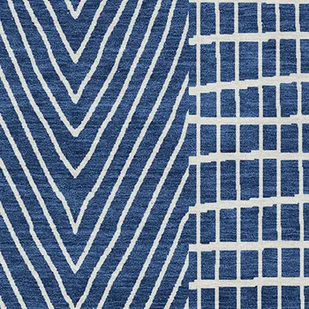 3' X 5' Navy Blue And Ivory Geometric Washable Indoor Outdoor Area Rug