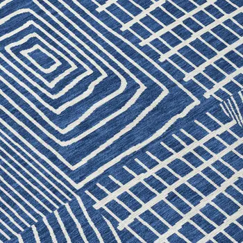 3' X 5' Navy Blue And Ivory Geometric Washable Indoor Outdoor Area Rug