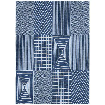 5' X 8' Navy Blue And Ivory Geometric Washable Indoor Outdoor Area Rug