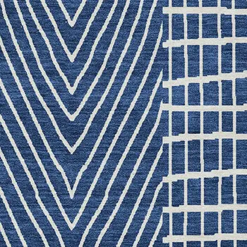 8' X 10' Navy Blue And Ivory Geometric Washable Indoor Outdoor Area Rug