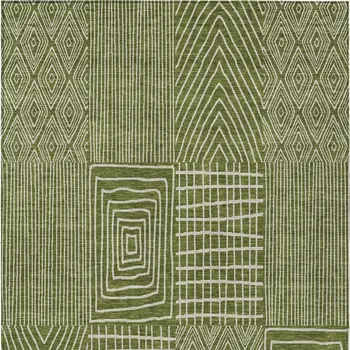 5' X 8' Olive Green And Beige Geometric Washable Indoor Outdoor Area Rug