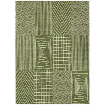 5' X 8' Olive Green And Beige Geometric Washable Indoor Outdoor Area Rug