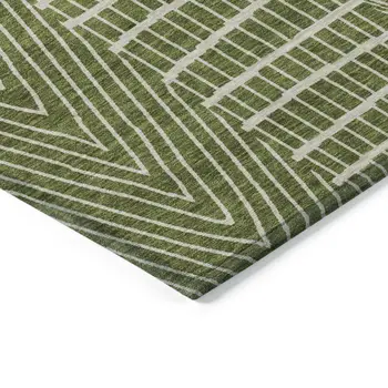 5' X 8' Olive Green And Beige Geometric Washable Indoor Outdoor Area Rug