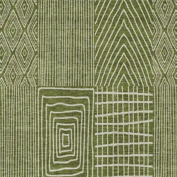 5' X 8' Olive Green And Beige Geometric Washable Indoor Outdoor Area Rug
