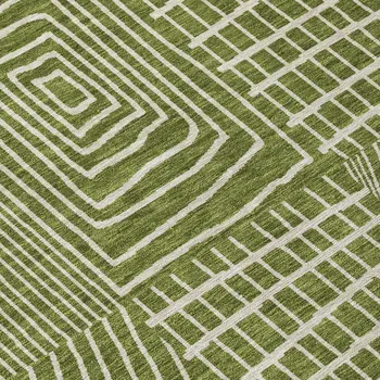 5' X 8' Olive Green And Beige Geometric Washable Indoor Outdoor Area Rug