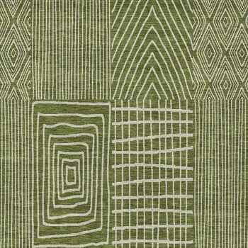 8' X 10' Olive Green And Beige Geometric Washable Indoor Outdoor Area Rug