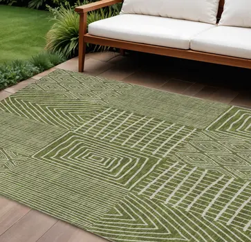 9' X 12' Olive Green And Beige Geometric Washable Indoor Outdoor Area Rug