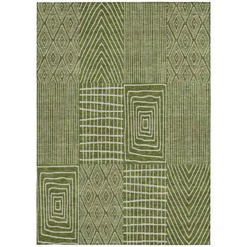9' X 12' Olive Green And Beige Geometric Washable Indoor Outdoor Area Rug