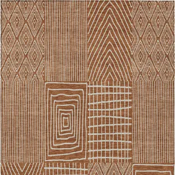 5' X 8' Brown And Beige Geometric Washable Indoor Outdoor Area Rug