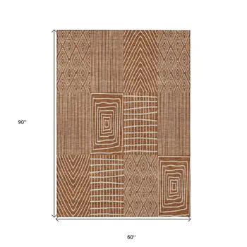 5' X 8' Brown And Beige Geometric Washable Indoor Outdoor Area Rug