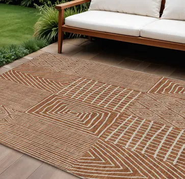8' X 10' Brown And Beige Geometric Washable Indoor Outdoor Area Rug