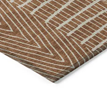 9' X 12' Brown And Beige Geometric Washable Indoor Outdoor Area Rug
